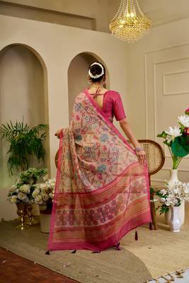 pink shimmer handloom cotton blend saree with floral print (sfshmr26) 5
