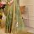 olive green shimmer handloom cotton blend saree floral print (sfshmr22)
