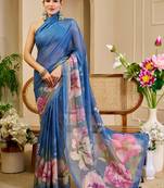 blue shimmer handloom cotton blend saree ombre floral print (sfshmr13)