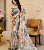 sea green peach shimmer handloom cotton blend digital print saree (sfshmr21)