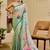 mint green shimmer handloom cotton blend saree floral border print (sfshmr10)