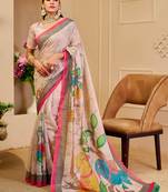 beige shimmer handloom cotton blend digital print saree (sfshmr14)