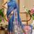 blue shimmer handloom cotton blend saree ombre floral print (sfshmr13)