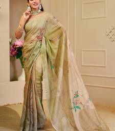 olive green shimmer handloom cotton blend digital print saree (sfshmr7)