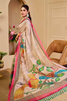 beige shimmer handloom cotton blend digital print saree (sfshmr14) 3