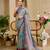 grey blue shimmer handloom cotton blend saree ombre floral border print (sfshmr2)