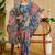 blue shimmer handloom cotton blend saree with floral bouquet print (sfshmr1)