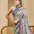 grey blue shimmer handloom cotton blend saree ombre floral border print (sfshmr2)