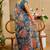 blue shimmer handloom cotton blend saree with floral bouquet print (sfshmr1)