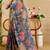 blue shimmer handloom cotton blend saree with floral bouquet print (sfshmr1)