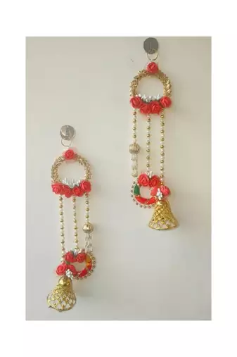 decorative lace chudi rose bell hanging for decoration home decor hanging (pack of 2)