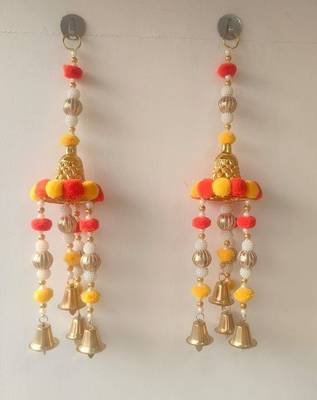 handmade pom pom bell beads hanging for decoration home decor hanging (pack of 2) 1