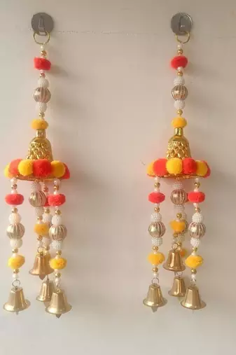 handmade pom pom bell beads hanging for decoration home decor hanging (pack of 2)