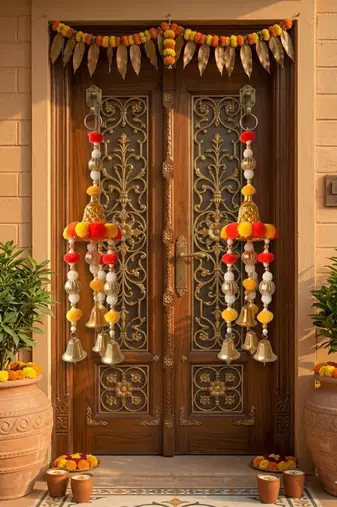 handmade pom pom bell beads hanging for decoration home decor hanging (pack of 2)