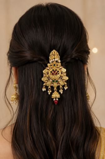 Kundan Gold-plated multicolour jada billai hair brooch bun juda hair pin hair accessories hair jewelry