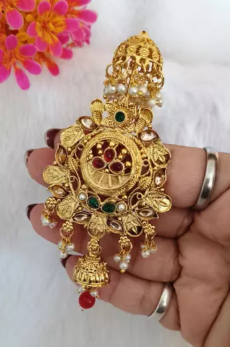 Kundan Gold-plated multicolour jada billai hair brooch bun juda hair pin hair accessories hair jewelry