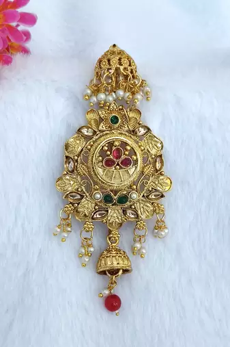 Kundan Gold-plated multicolour jada billai hair brooch bun juda hair pin hair accessories hair jewelry