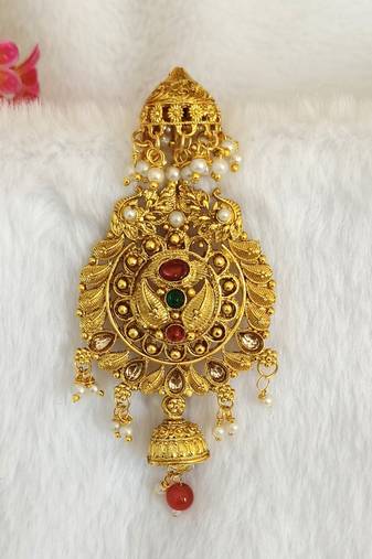 Kundan Gold-plated multicolour jada billai hair brooch bun juda hair pin hair accessories hair jewelry