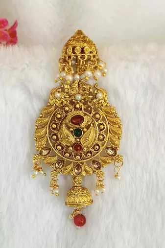 Kundan Gold-plated multicolour jada billai hair brooch bun juda hair pin hair accessories hair jewelry