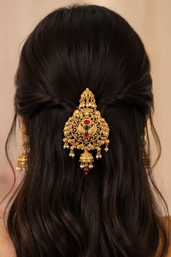 Kundan Gold-plated multicolour jada billai hair brooch bun juda hair pin hair accessories hair jewelry