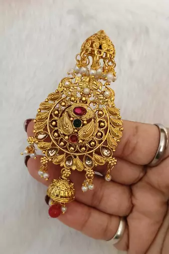 Kundan Gold-plated multicolour jada billai hair brooch bun juda hair pin hair accessories hair jewelry