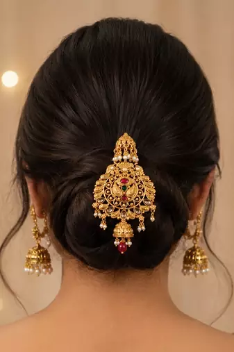 Kundan Gold-plated multicolour jada billai hair brooch bun juda hair pin hair accessories hair jewelry