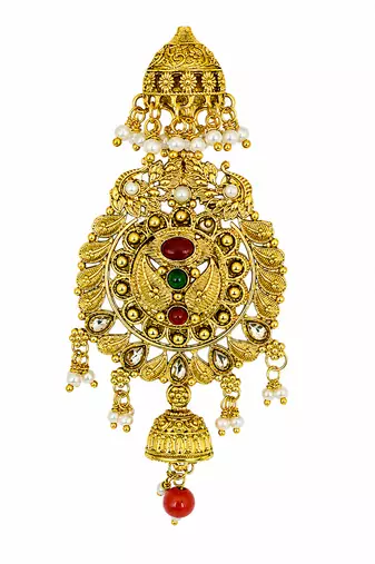 Kundan Gold-plated multicolour jada billai hair brooch bun juda hair pin hair accessories hair jewelry