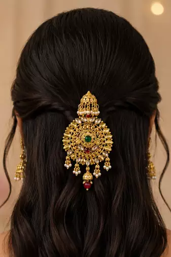 Kundan Gold-plated multicolour jada billai hair brooch bun juda hair pin hair accessories hair jewelry