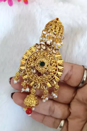Kundan Gold-plated multicolour jada billai hair brooch bun juda hair pin hair accessories hair jewelry