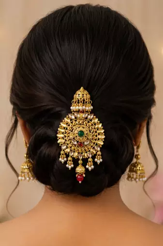 Kundan Gold-plated multicolour jada billai hair brooch bun juda hair pin hair accessories hair jewelry
