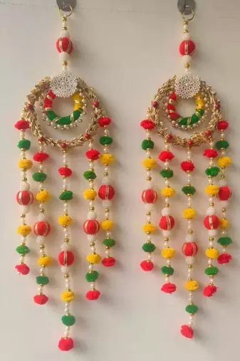 handmade lace moti chudi pom pom beads hanging for decoration home and decor hanging (pack of 2)