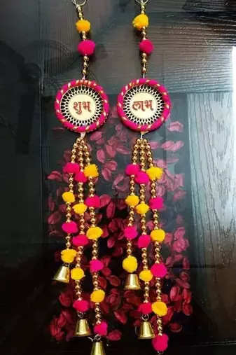handmade shubh labh moti chudi pom pom hanging for decoration home decor hanging (pack of 2)