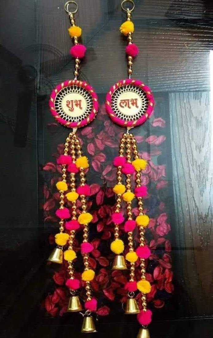 handmade shubh labh moti chudi pom pom hanging for decoration home decor hanging (pack of 2)