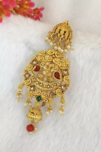 Kundan Gold-plated multicolour jada billai hair brooch bun juda hair pin hair accessories hair jewelry