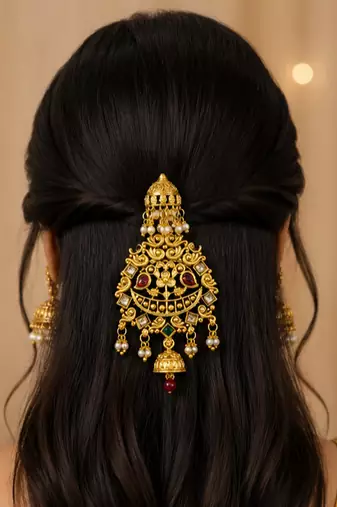 Kundan Gold-plated multicolour jada billai hair brooch bun juda hair pin hair accessories hair jewelry