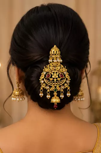 Kundan Gold-plated multicolour jada billai hair brooch bun juda hair pin hair accessories hair jewelry