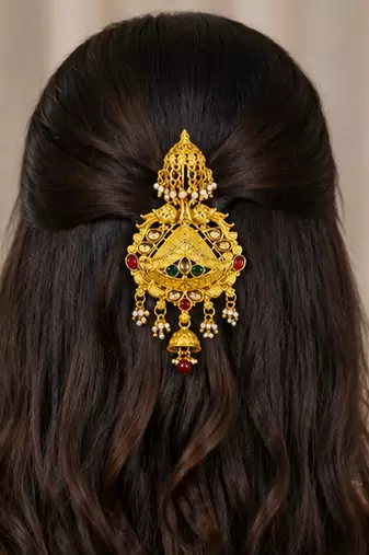 Kundan Gold-plated multicolour jada billai hair brooch bun juda hair pin hair accessories hair jewelry