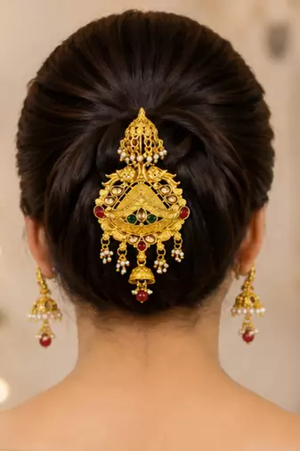 Kundan Gold-plated multicolour jada billai hair brooch bun juda hair pin hair accessories hair jewelry