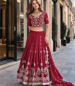 Maroon Silk Semi Stitched Lehenga Choli with Embroidery & Sequence Work