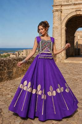 Violet Silk Blend Free Size Stitched Navratri Lehenga Choli with Mirror & Gamthi Embroidery Work 1