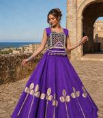 Violet Silk Blend Free Size Stitched Navratri Lehenga Choli with Mirror & Gamthi Embroidery Work