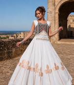 White Silk Blend Free Size Stitched Navratri Lehenga Choli with Mirror & Gamthi Embroidery Work