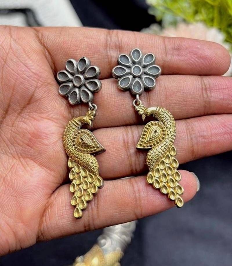 Dual tone Rajasthani Tribal Hasuli necklace set with earrings, Indian Oxidised torque jewelry
