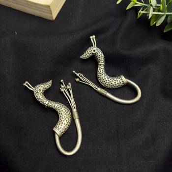Peacock Hoop Earrings, unique Oxidized Silver Bird Earrings, Statement Boho Earrings 2