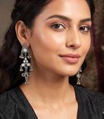 Oxidized Mirror Dangle Earrings, Boho Tribal Statement Earrings