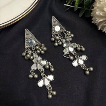 Oxidized Mirror Dangle Earrings, Boho Tribal Statement Earrings 3
