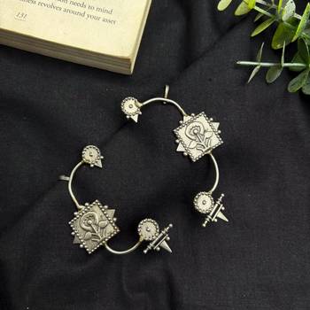 Oxidized Silver Ear Cuff Earrings, Tribal Floral Ear Wrap, Boho Non Pierced Ear Crawler 2