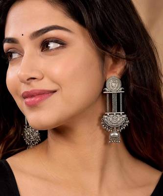 Oxidized Silver Coin Dangle Earrings, Tribal Boho Ethnic Indian Jewelry 1