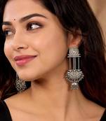 Oxidized Silver Coin Dangle Earrings, Tribal Boho Ethnic Indian Jewelry