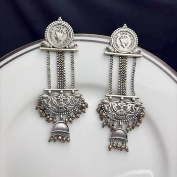 Oxidized Silver Coin Dangle Earrings, Tribal Boho Ethnic Indian Jewelry 2
